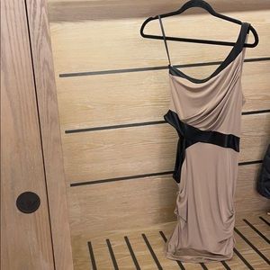 Brown beige one shoulder dress